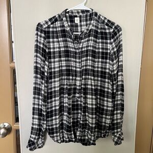 Gap Womens Black White Metallic‎ XS Plaid Long Sleeve Button Up Shirt